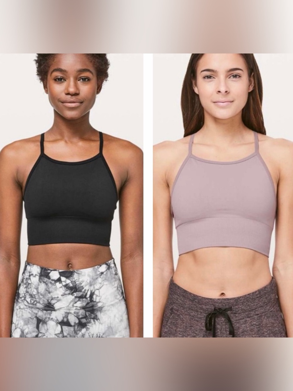Two Lululemon Ebb to Street Longline Athletic Sports Bras (6/8) Rose & Black